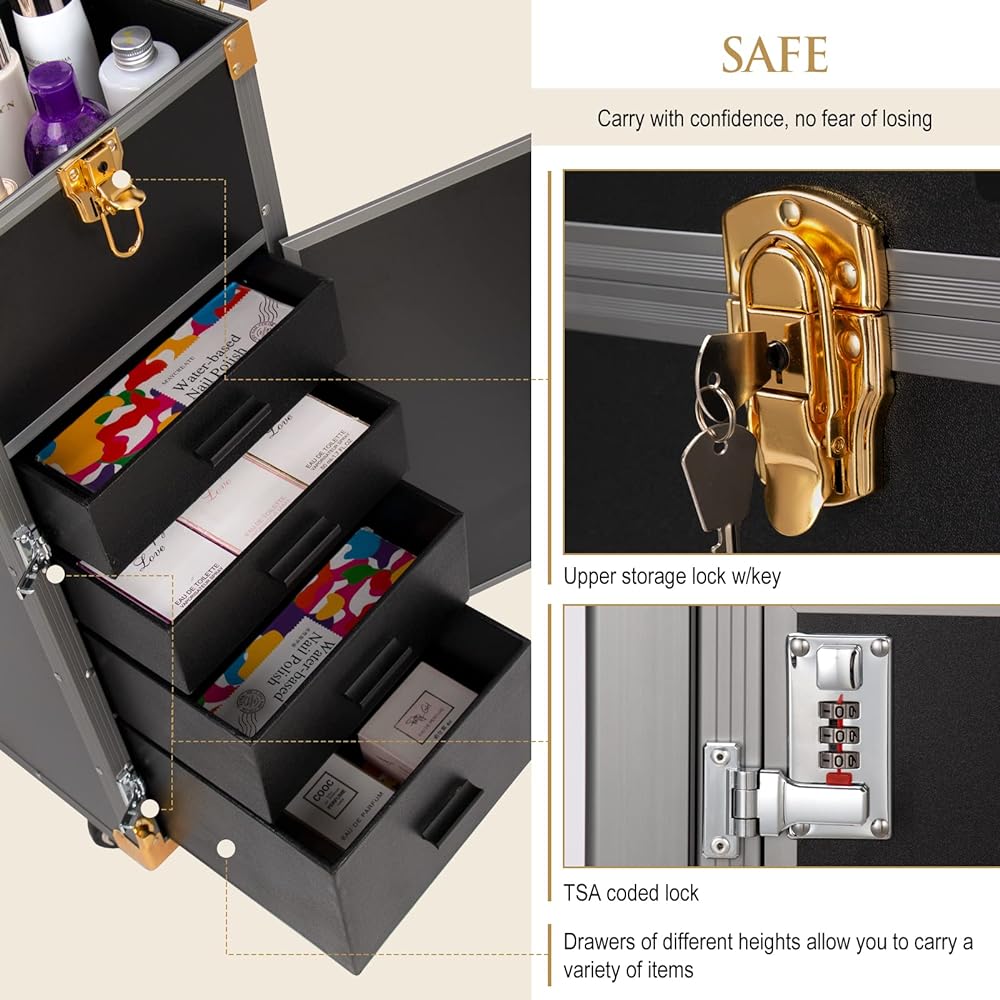 Rolling Makeup & Nail Trolley Case Station 2 in1 with Bluetooth and Speaker - Theresia Cosmetics - Makeup tools - Theresia Cosmetics