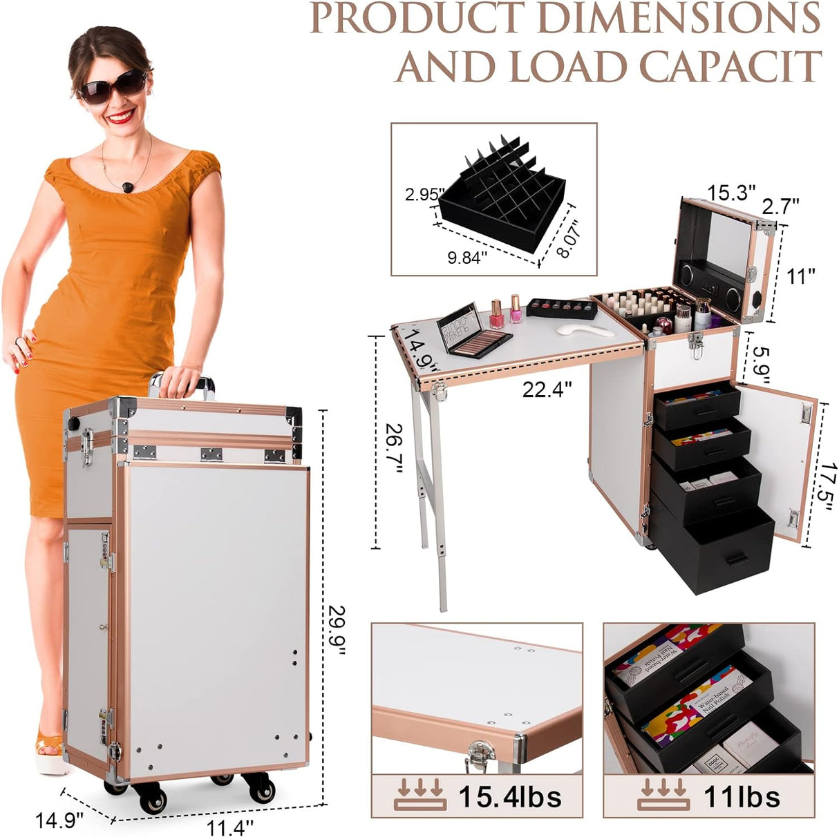 Rolling Makeup & Nail Trolley Case Station 2 in1 with Bluetooth and Speaker - Theresia Cosmetics - Makeup tools - Theresia Cosmetics