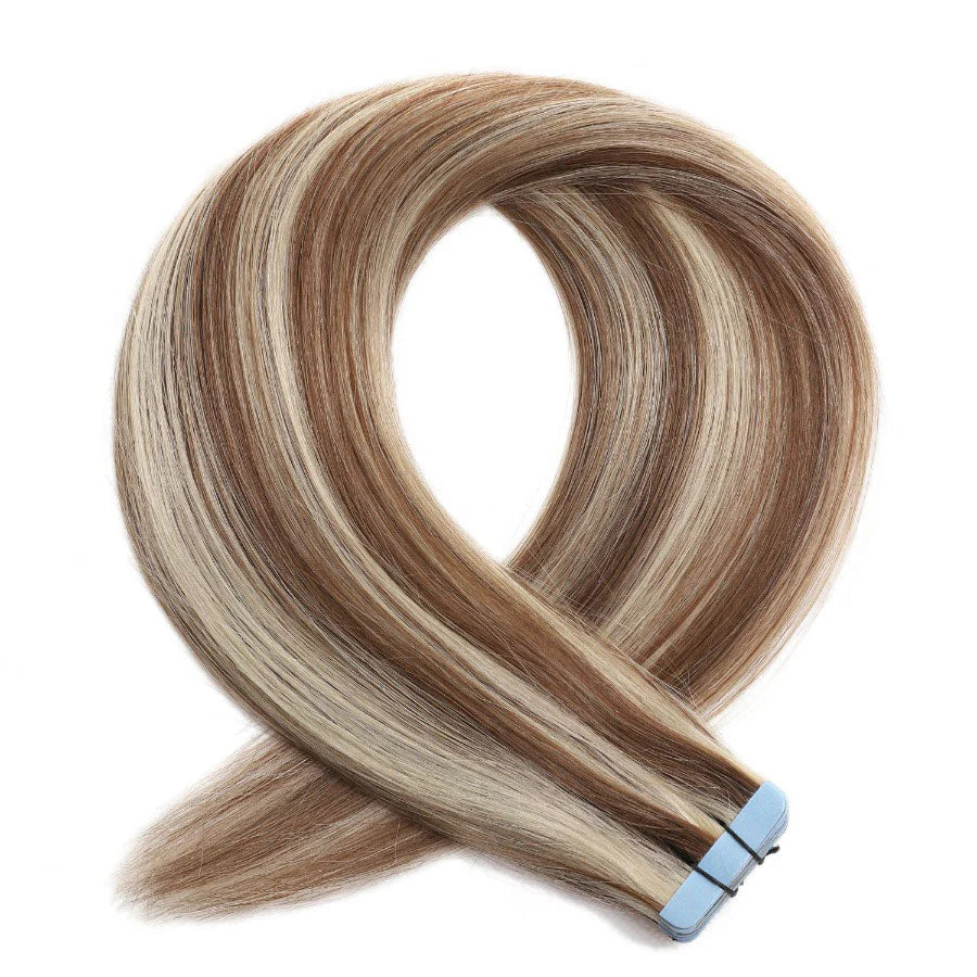 Tape Hair Extensions 21" #10/613 Caramel & Bleach Blonde Highlights - 100% Human Hair