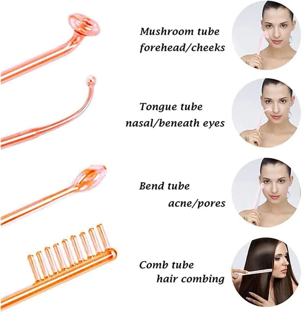 Portable High Frequency Instrument Facial Skin Electrode Wand Neon Electrotherapy Glass Tube Acne Spot Remover Handheld