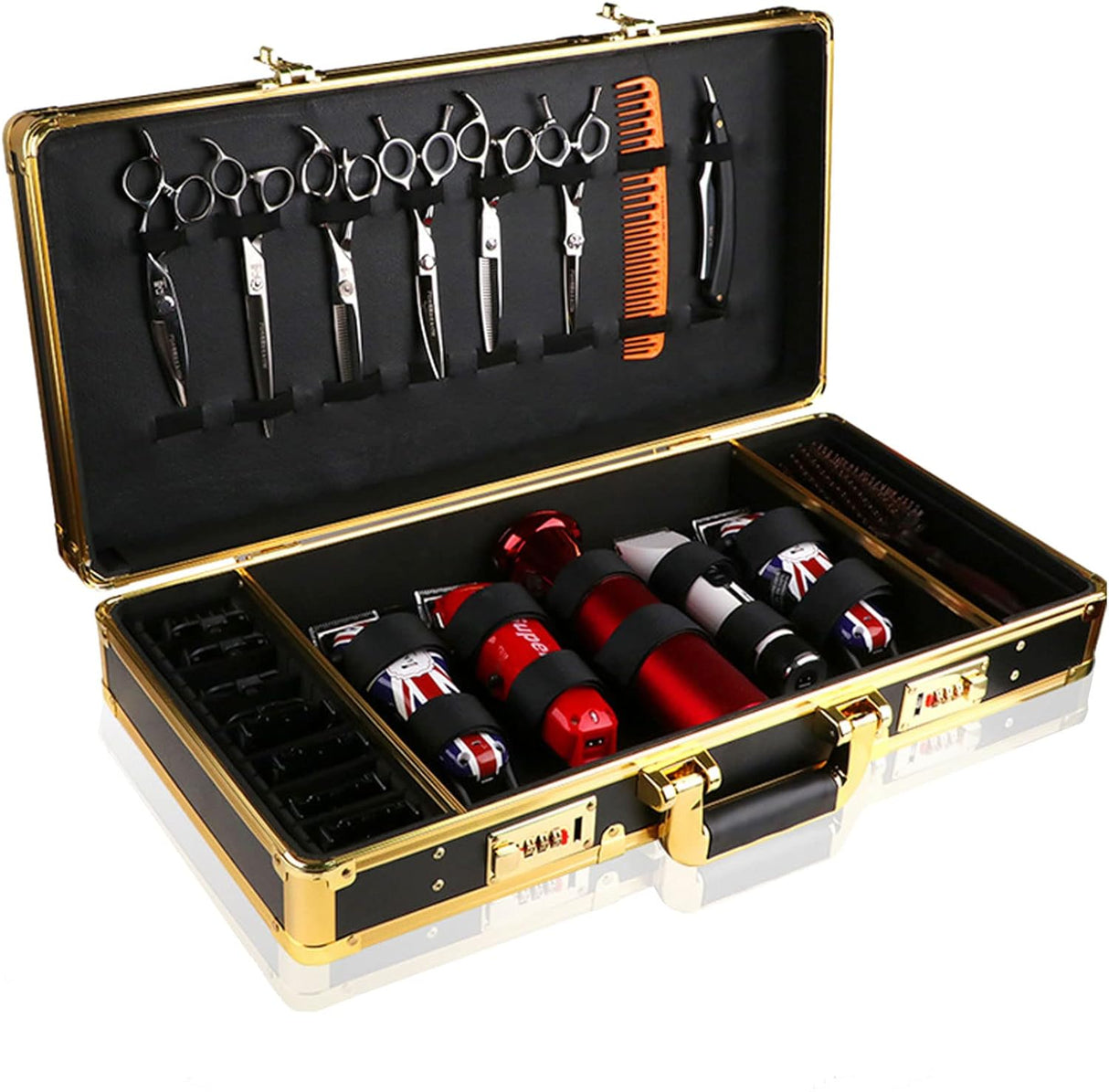 Gold Hairdressing Clipper Tools Case - Portable Barber Organizer with Num Lock, Large Capacity - Theresia Cosmetics - barber tools - Theresia Cosmetics