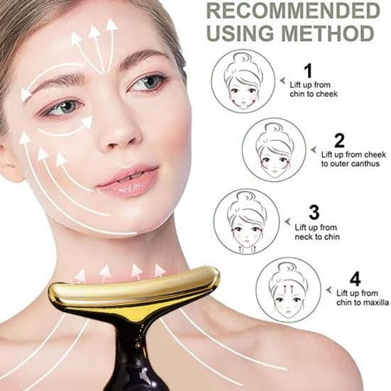 Gushiyuta Electric Facial Massager for Skin Care, 3-in-1 Face, Massager with Interchangeable Heads, Black and Gold