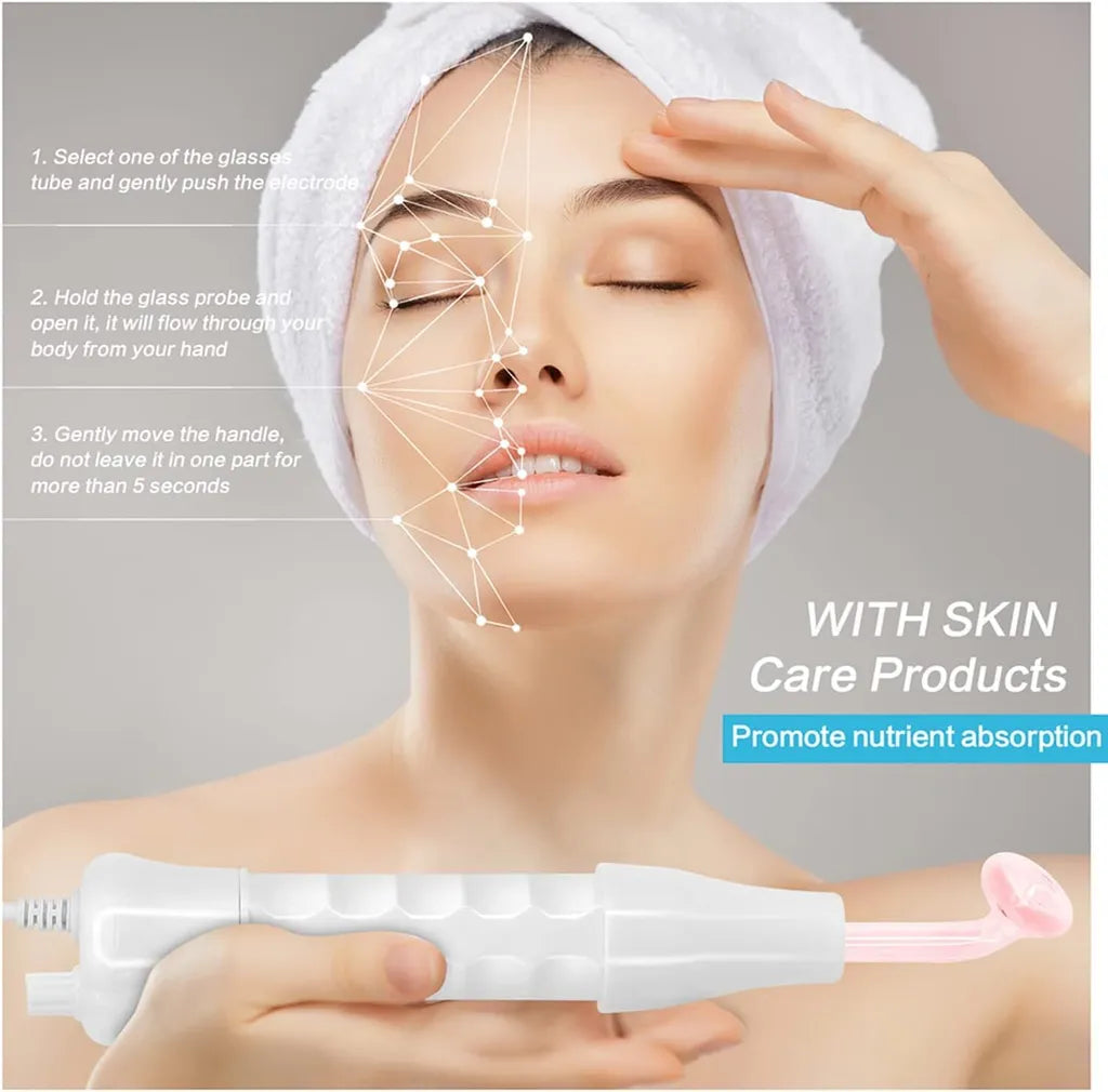Portable High Frequency Instrument Facial Skin Electrode Wand Neon Electrotherapy Glass Tube Acne Spot Remover Handheld