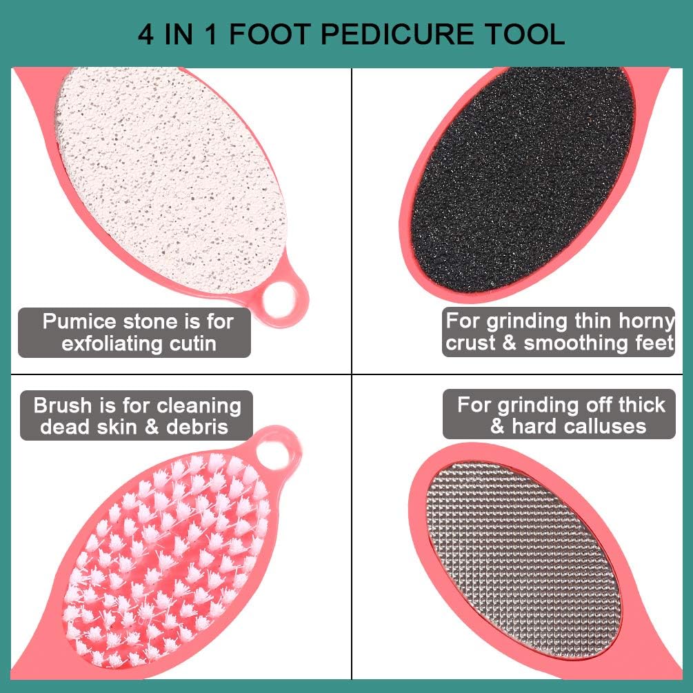 Foot File Callus Remover - Multi Purpose 4 in 1 Feet Pedicure Tools with Foot Scrubber, Pumice Stone, Foot Rasp and Sand Paper
