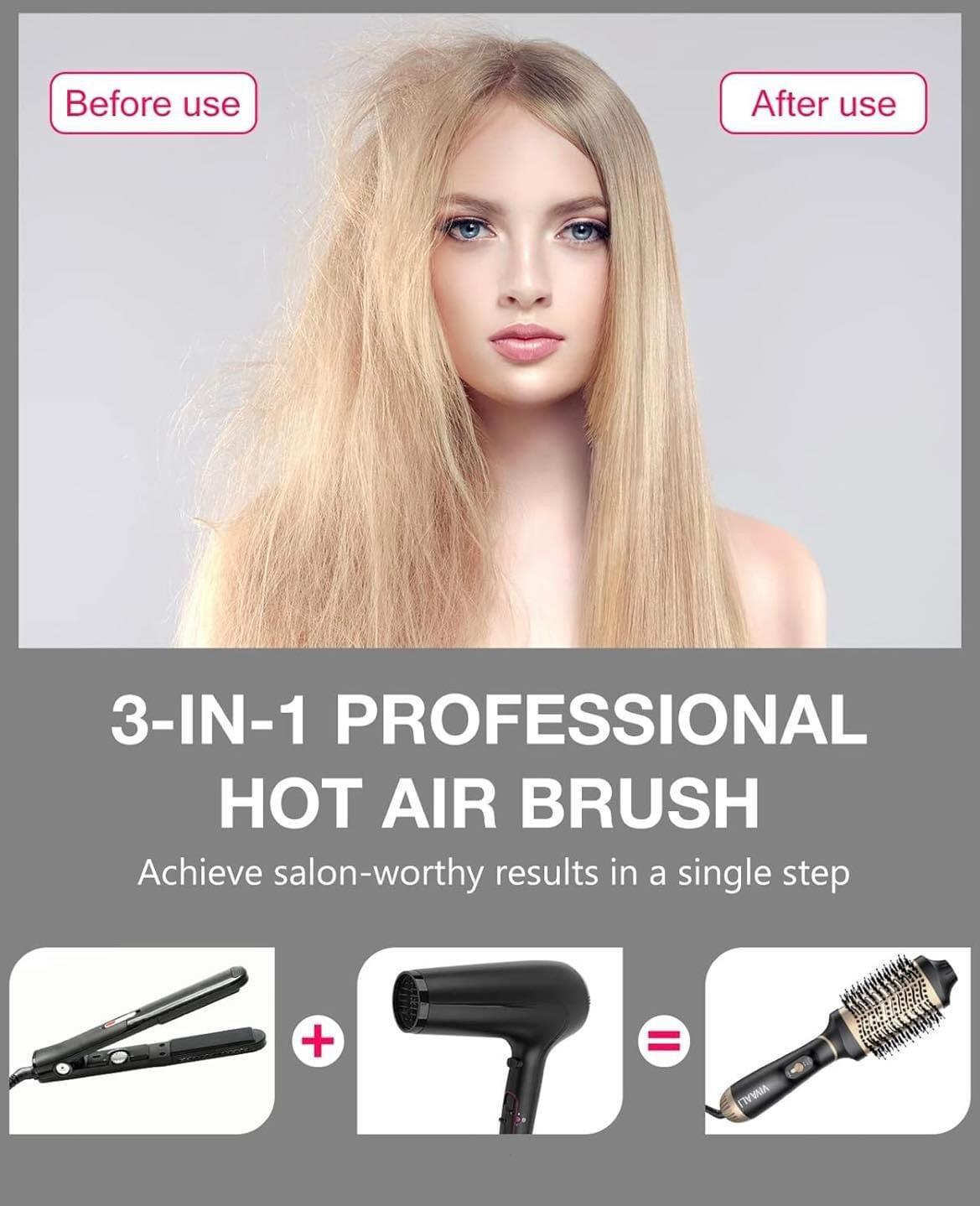 Professional 3 in 1 Hair Styler Gold and Black - Theresia Cosmetics - hair brush - Theresia Cosmetics