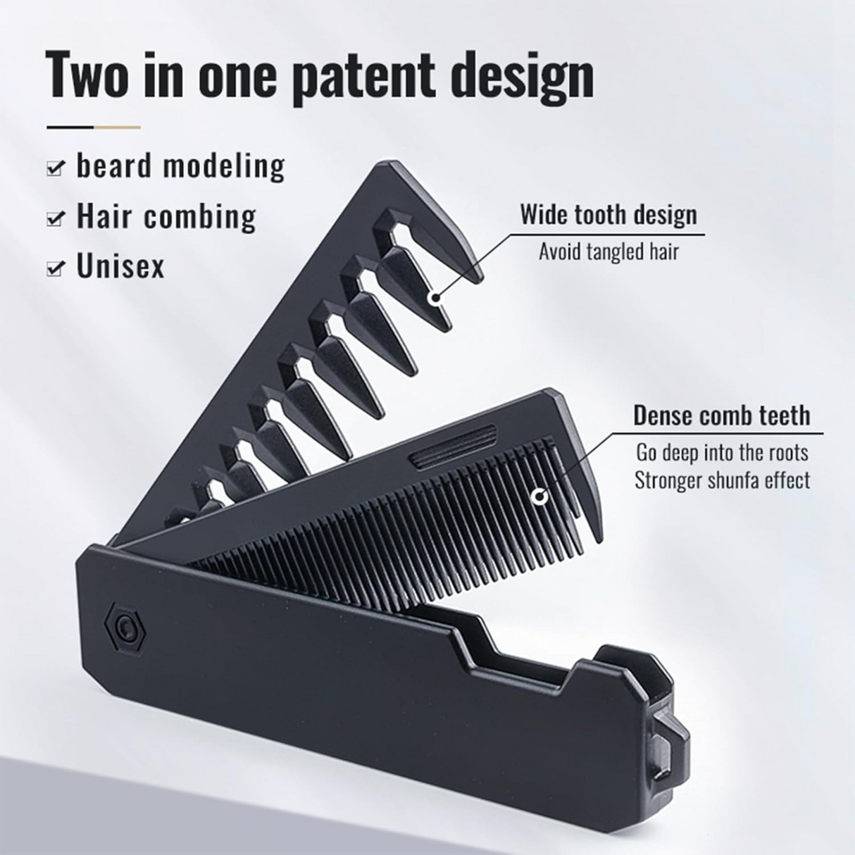 Folding Pocket 2 in 1 Hair Comb - (Black)