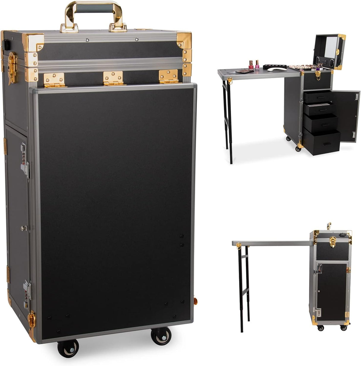 Rolling Makeup & Nail Trolley Case Station 2 in1 with Bluetooth and Speaker - Theresia Cosmetics - Makeup tools - Theresia Cosmetics