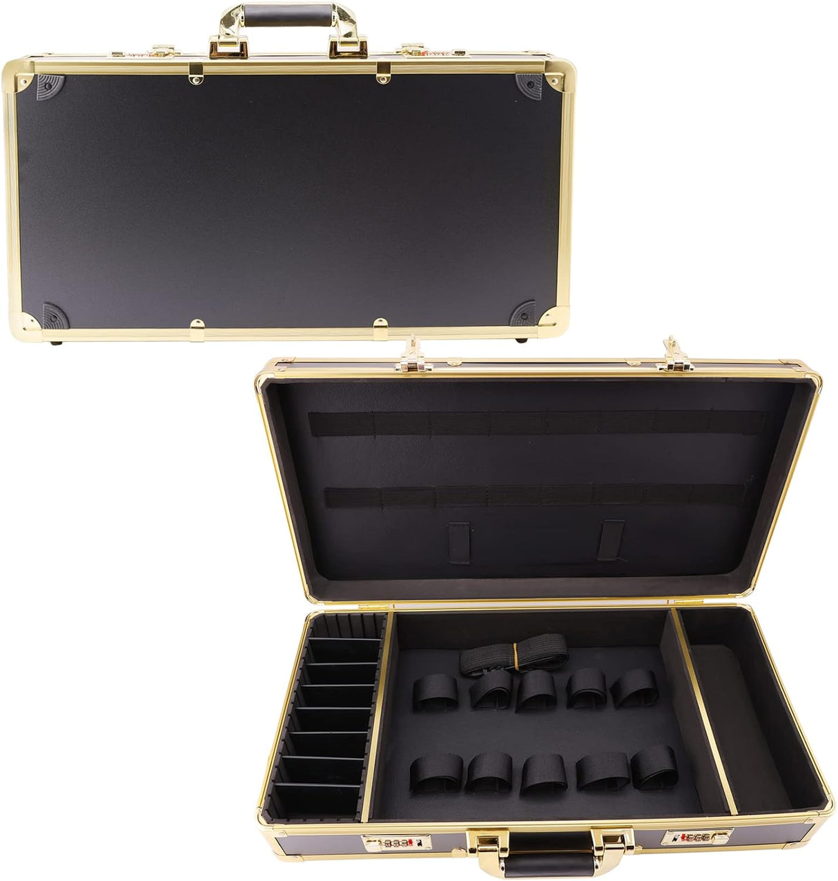 Gold Hairdressing Clipper Tools Case - Portable Barber Organizer with Num Lock, Large Capacity - Theresia Cosmetics - barber tools - Theresia Cosmetics