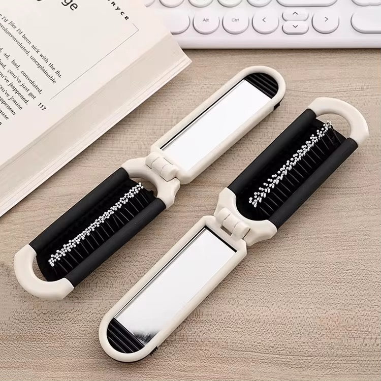 Mini Detangling Foldable Brush Built-in Mirror