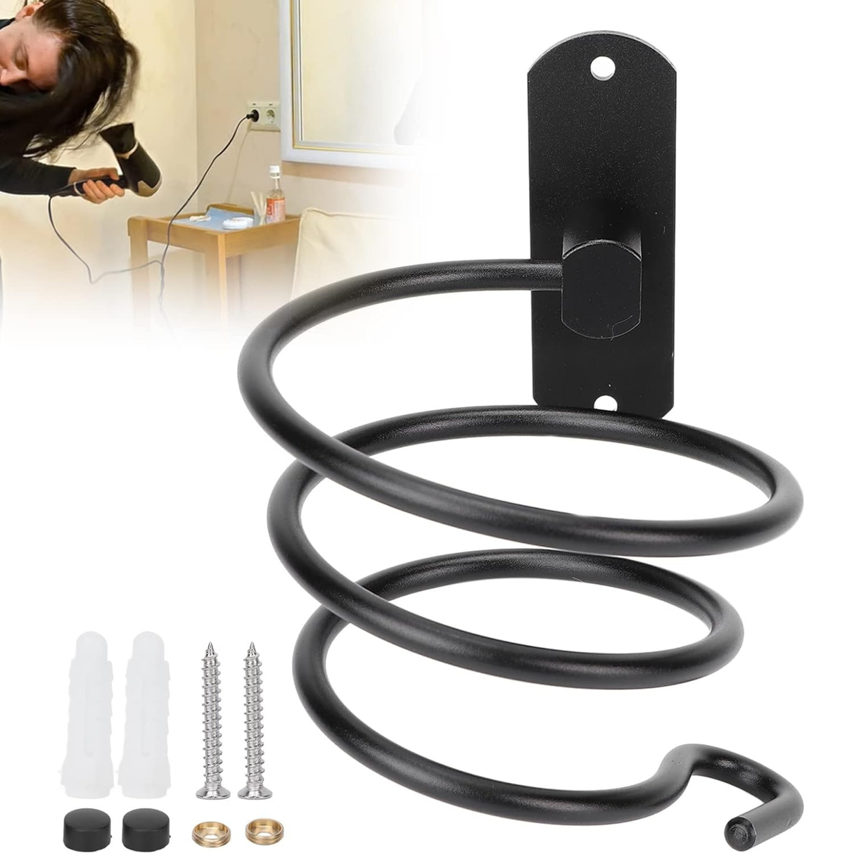 Metal Hair dryer Wall Holder - Black