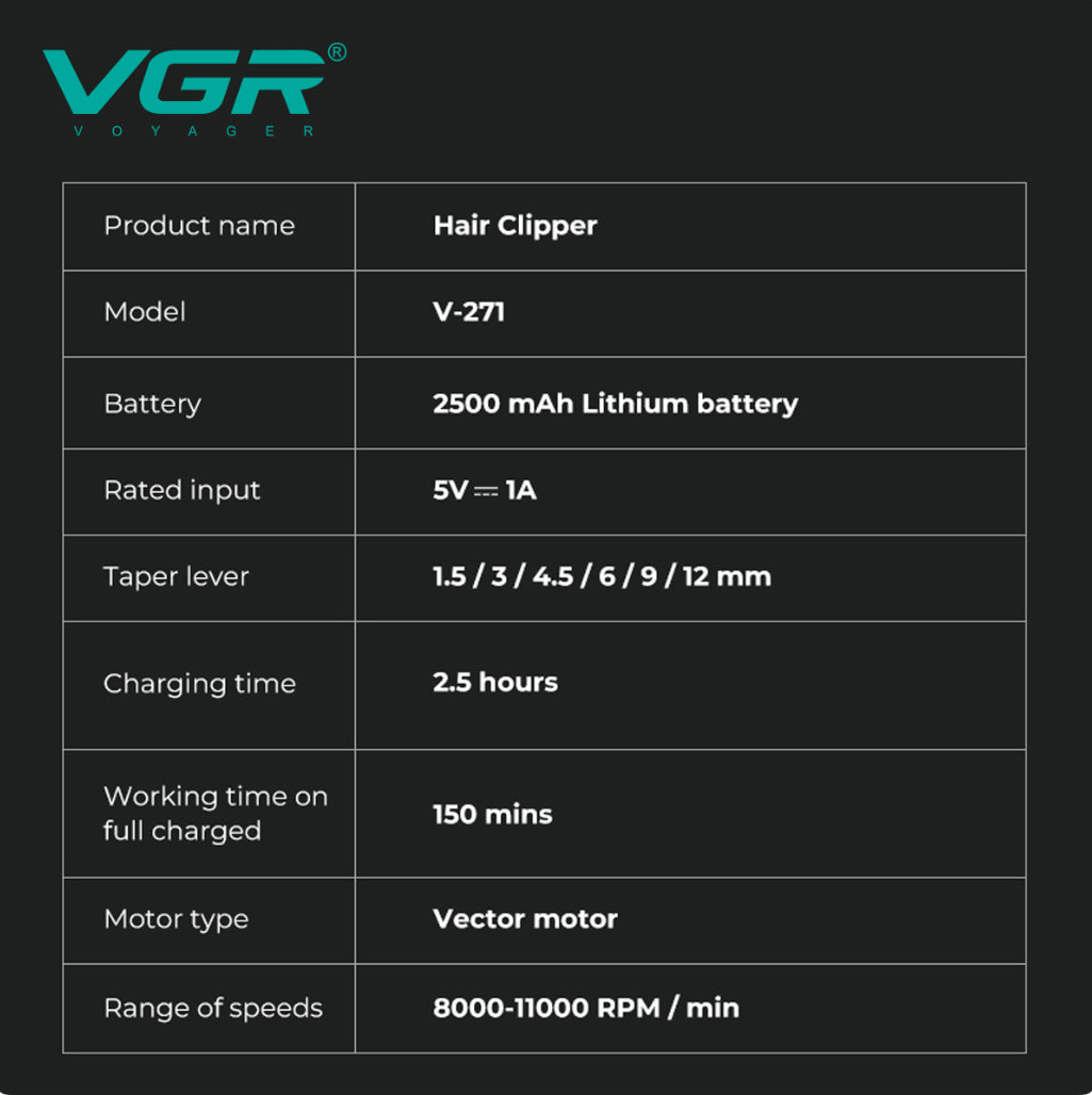 VGR V-271 Hair Clipper 8000-11000 RPM Vector