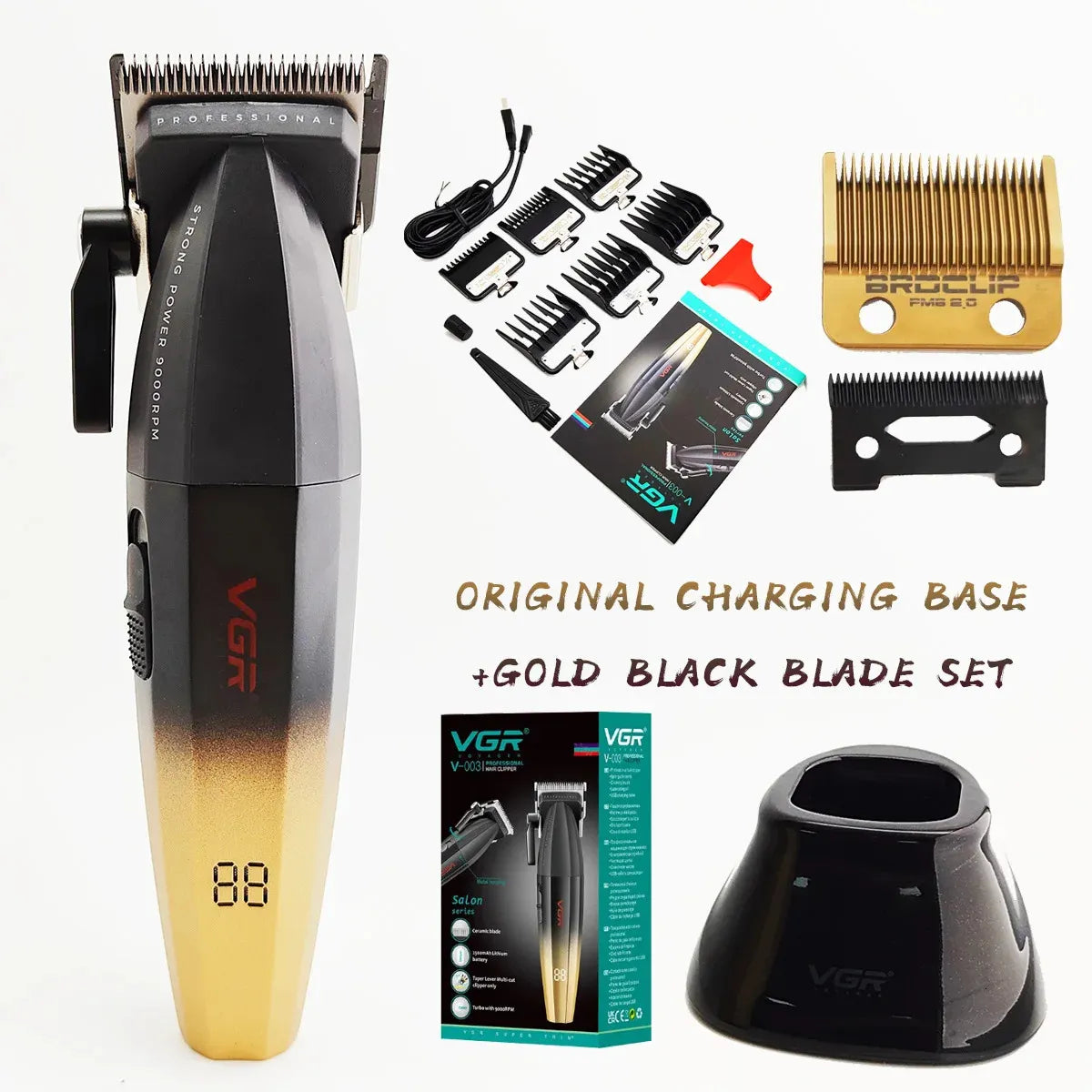 VGR V003 Wireless Electric Clipper 9000rpm Salon Engraving Men's Shaving