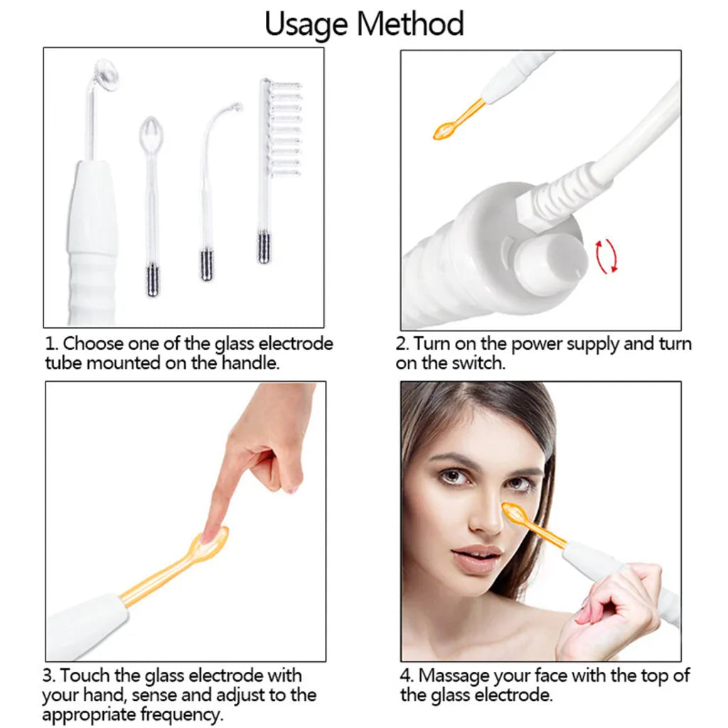 Portable High Frequency Instrument Facial Skin Electrode Wand Neon Electrotherapy Glass Tube Acne Spot Remover Handheld