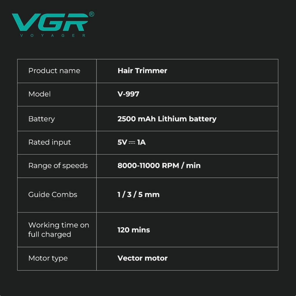 VGR V-997 Hair Trimmer 8000-11000 RPM Vector