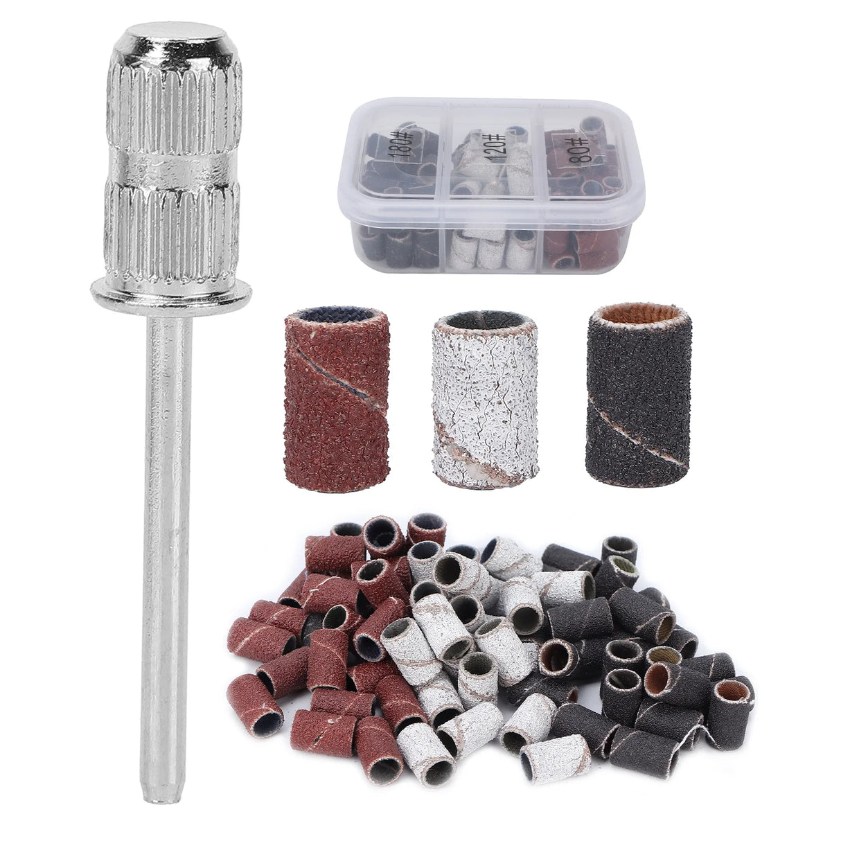 75pcs Nail Sanding Bands Kit Shaft Storage Box 80# 120# 180# Grit For Nail Drill Bits