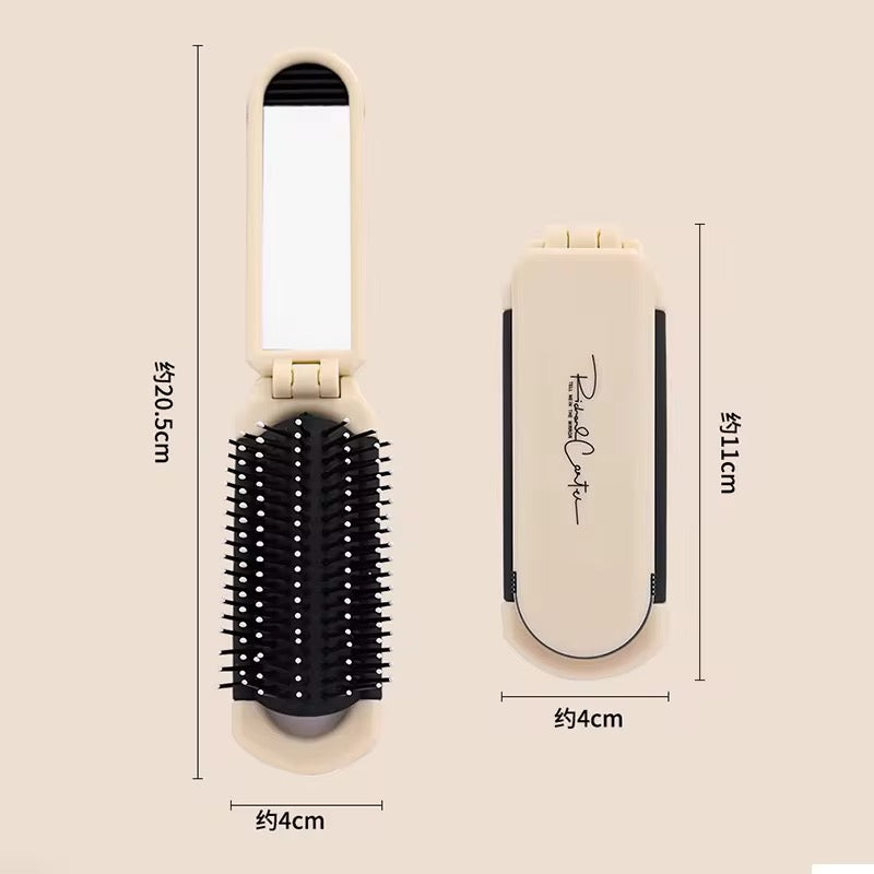 Mini Detangling Foldable Brush Built-in Mirror