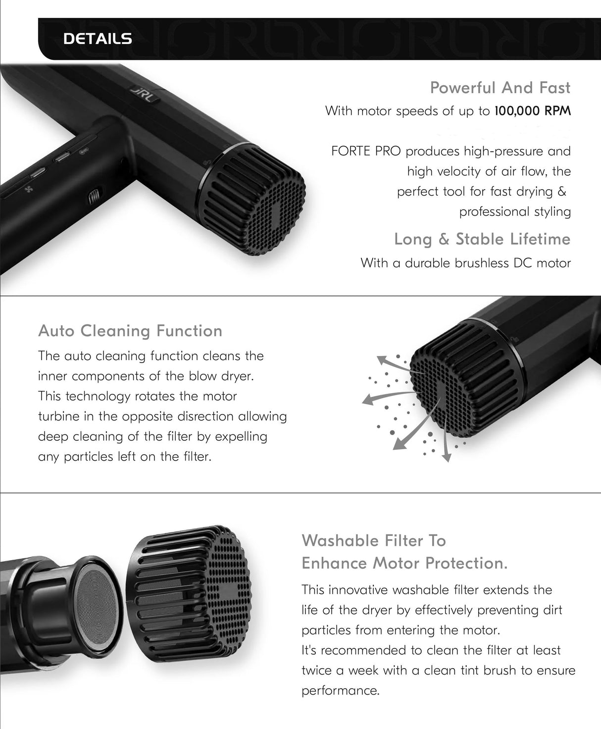 JRL Forte Pro Dryer - Black