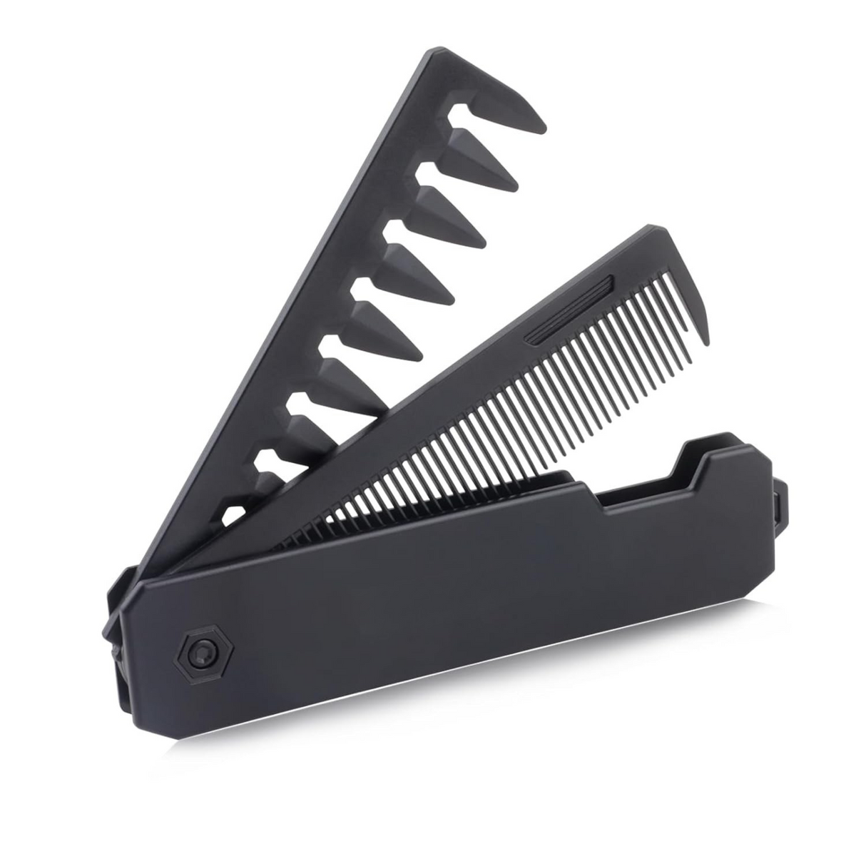 Folding Pocket 2 in 1 Hair Comb - (Black)