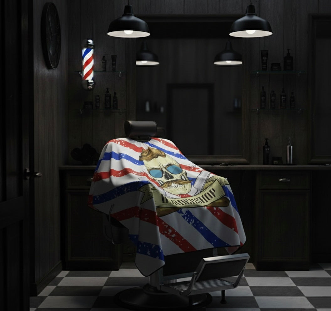 There Stripes Skull Barber Cape
