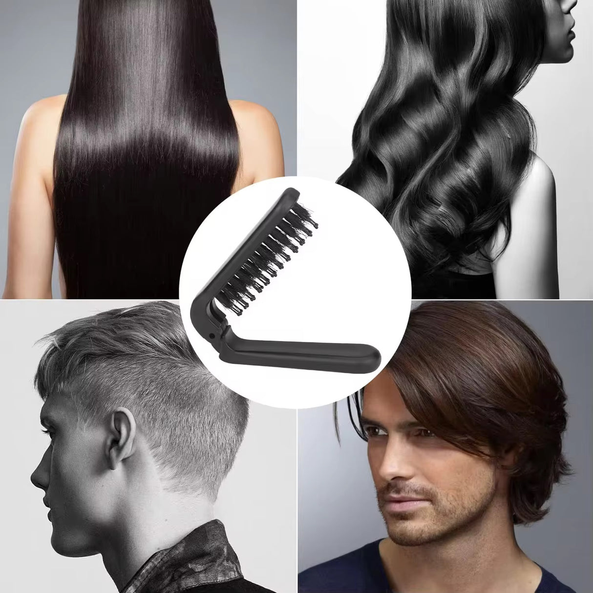 Folding Handle Bristle Hair Brush Portable Comb