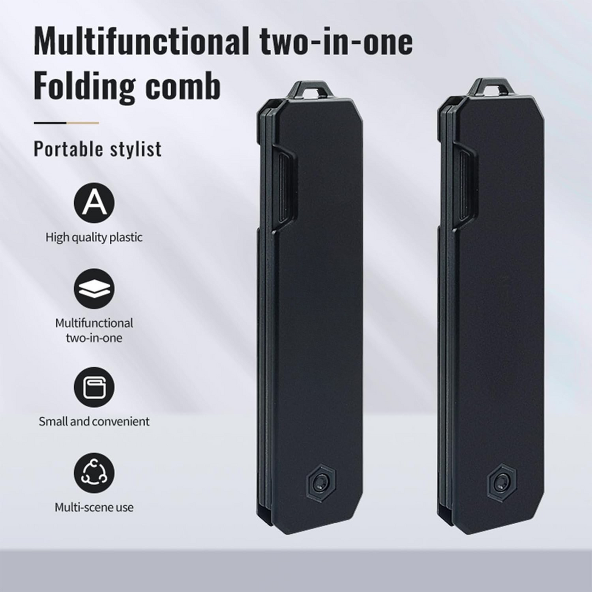 Folding Pocket 2 in 1 Hair Comb - (Black)