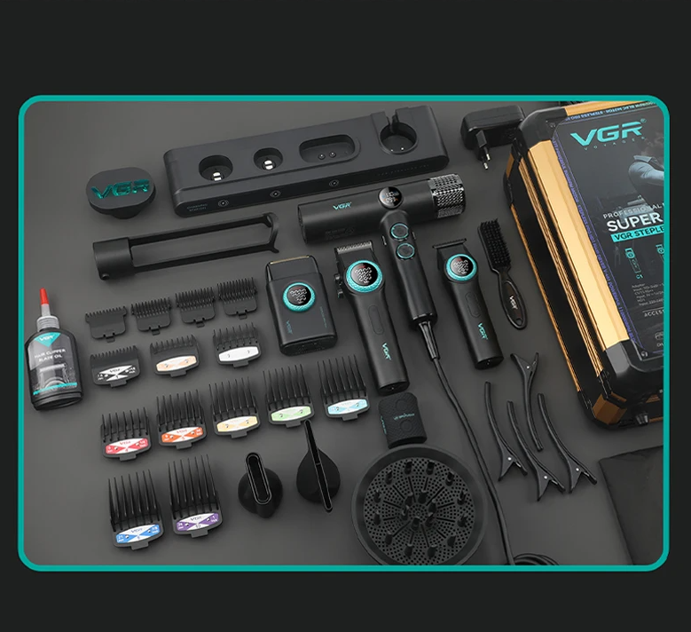 VGR SUPER POWER Stepless Pro 4-in-1 Barber Series Combo Kit