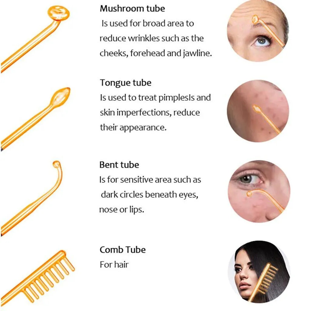 Portable High Frequency Instrument Facial Skin Electrode Wand Neon Electrotherapy Glass Tube Acne Spot Remover Handheld