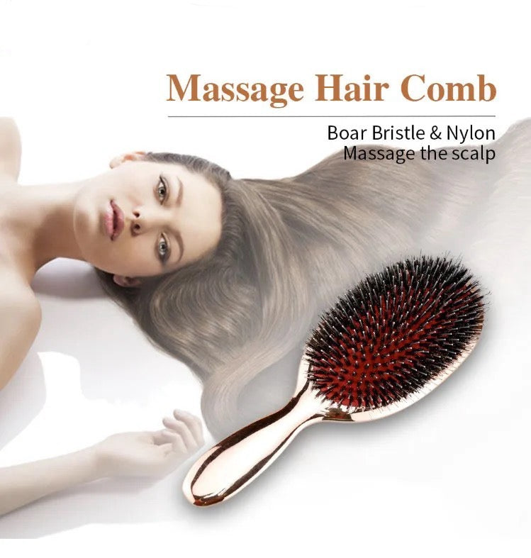 Silver & Gold Round Detangling Hair Brush: Antistatic, Ionic, Heat Resistant