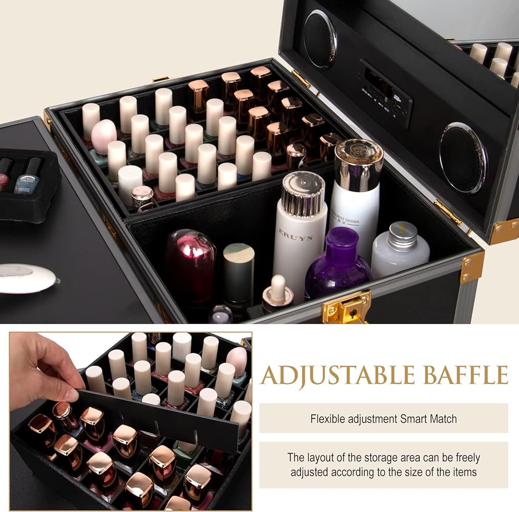 Rolling Makeup & Nail Trolley Case Station 2 in1 with Bluetooth and Speaker - Theresia Cosmetics - Makeup tools - Theresia Cosmetics