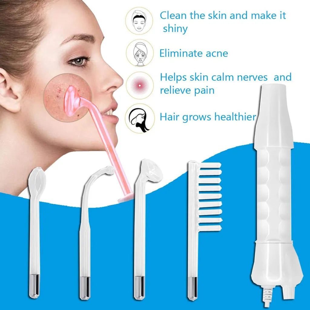 Portable High Frequency Instrument Facial Skin Electrode Wand Neon Electrotherapy Glass Tube Acne Spot Remover Handheld