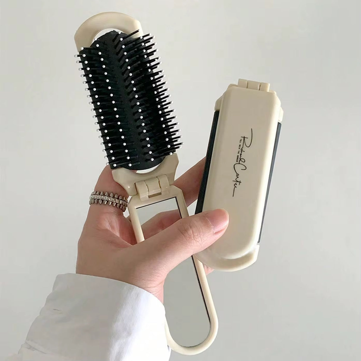 Mini Detangling Foldable Brush Built-in Mirror
