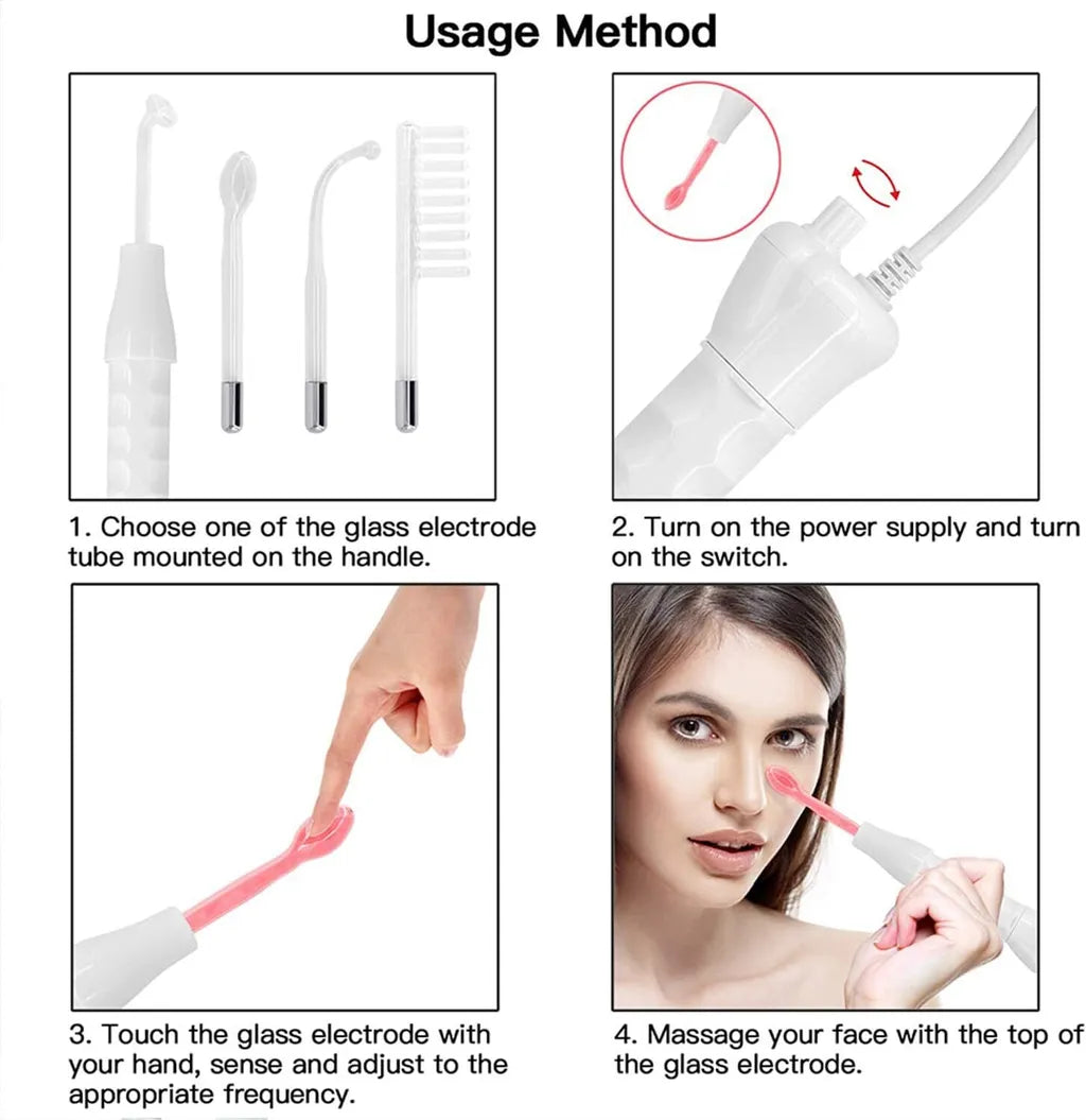 Portable High Frequency Instrument Facial Skin Electrode Wand Neon Electrotherapy Glass Tube Acne Spot Remover Handheld