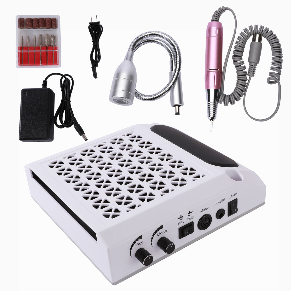 4-in-1 Nail Studio Machine – 80W Nail Drill with 30,000 RPM, Dust Collector, LED Light & Polisher