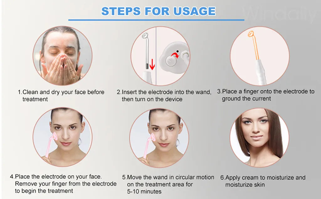 Portable High Frequency Instrument Facial Skin Electrode Wand Neon Electrotherapy Glass Tube Acne Spot Remover Handheld