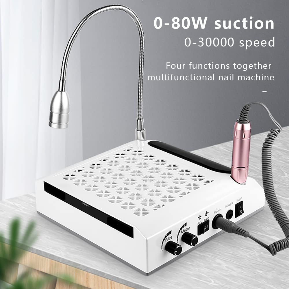 4-in-1 Nail Studio Machine – 80W Nail Drill with 30,000 RPM, Dust Collector, LED Light & Polisher