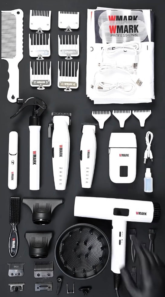 WMARK 6-IN-1 Pro Barber Hair Cut Kit Clipper Trimmer Shaver Dryer Grooming System