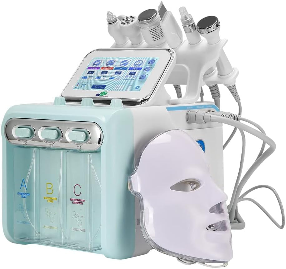 7-in-1 Hydro Facial Machine – Skin Care Spa Device with LED Mask, 7” LCD, RF Lifting & H2O2 Oxygen Technology