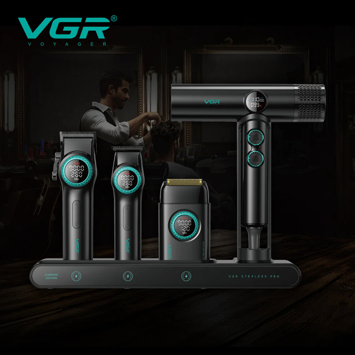 VGR SUPER POWER Stepless Pro 4-in-1 Barber Series Combo Kit