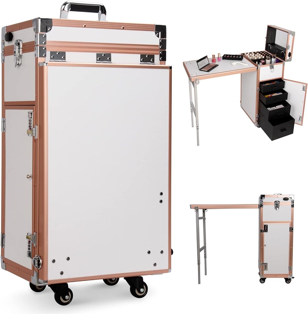 Rolling Makeup & Nail Trolley Case Station 2 in1 with Bluetooth and Speaker - Theresia Cosmetics - Makeup tools - Theresia Cosmetics