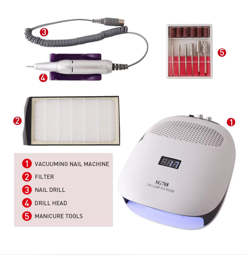 3-in-1 Table Nail Aspirator, Nail Polish Dryer with 35000 RPM Manicure Tool for UV Gel and LED Nail Gel 140w