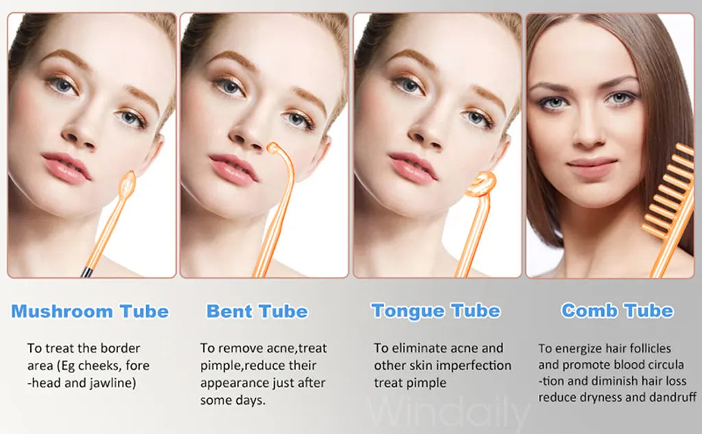 Portable High Frequency Instrument Facial Skin Electrode Wand Neon Electrotherapy Glass Tube Acne Spot Remover Handheld