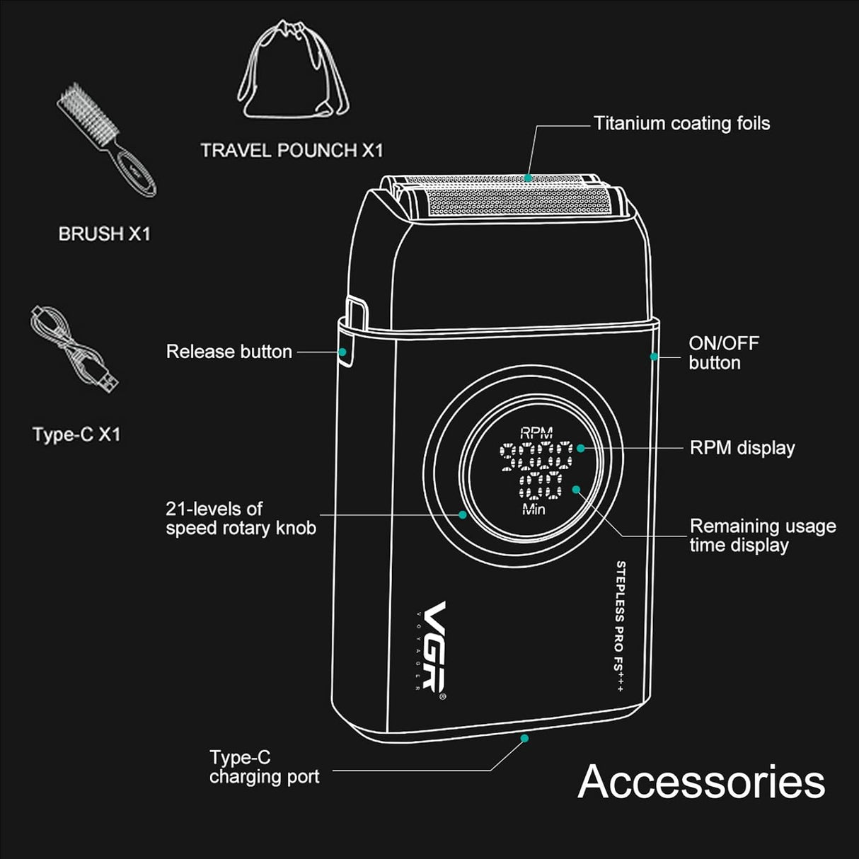 VGR 378 Electric Shavers for Men, Triple Floating Blade Foil Shaver Cordless Electric Razor, 9000 RPM