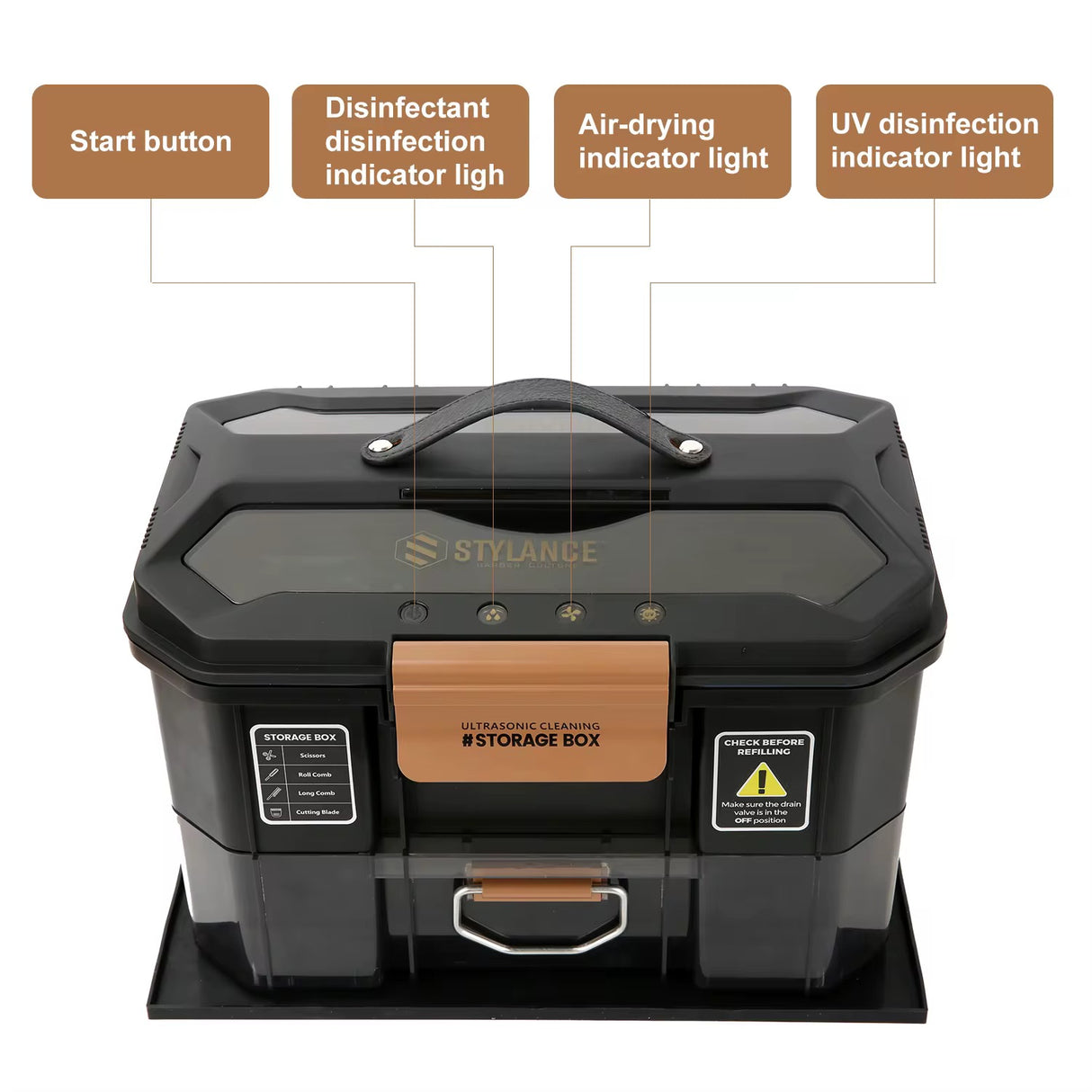 STYLANCE BarberSONIC Disinfectant Storage Box for Clipper Blades & Barber Accessories