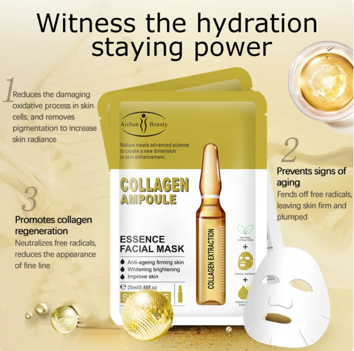 Aichun Beauty Collagen Ampoule Sheet Essence Face Mask - Theresia Cosmetics - skin care - Theresia Cosmetics