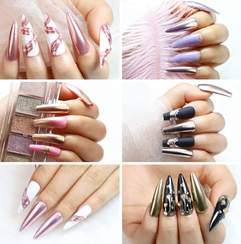 6in1 Solid Chrome Nail Powder Palette, Metallic Mirror Nail Art Rose Gold Purple Glossy Manicure Pigment Glitter Powders Palette - Theresia Cosmetics - nail art tool - Theresia Cosmetics