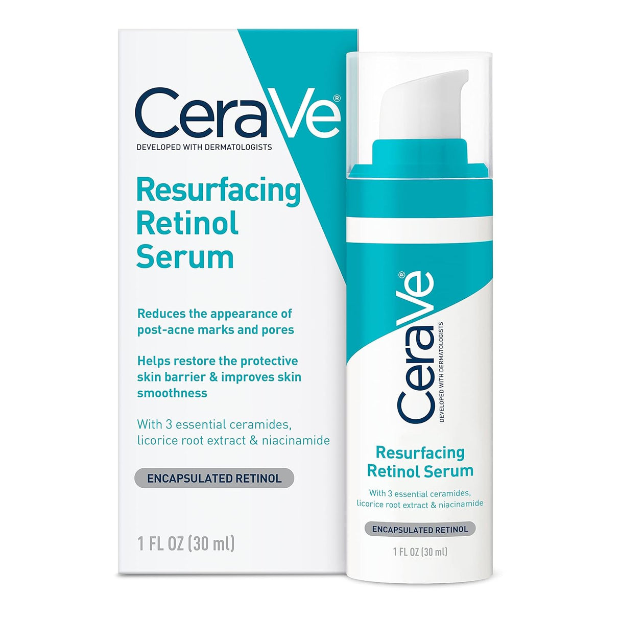 CeraVe Resurfacing Retinol Serum for Acne Marks & Pores – With Niacinamide & Licorice Root