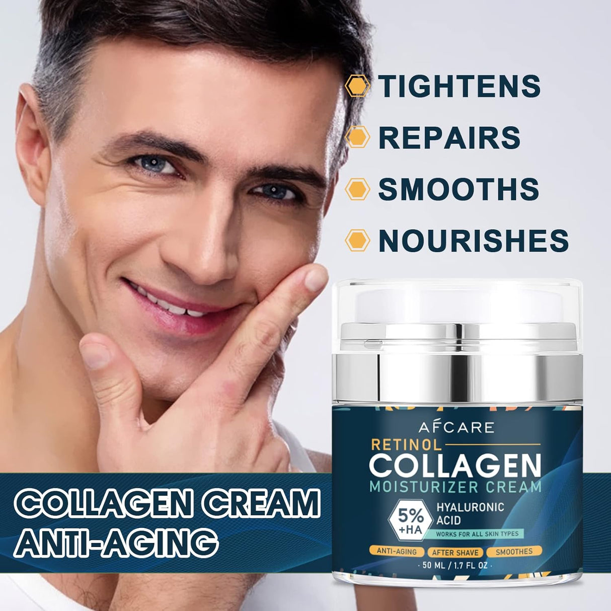 Men’s Face Cream with Retinol, Collagen & Hyaluronic Acid – Day & Night Moisturizer, 1.7 oz