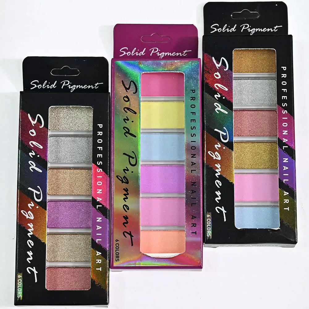 6in1 Solid Chrome Nail Powder Palette, Metallic Mirror Nail Art Rose Gold Purple Glossy Manicure Pigment Glitter Powders Palette - Theresia Cosmetics - nail art tool - Theresia Cosmetics