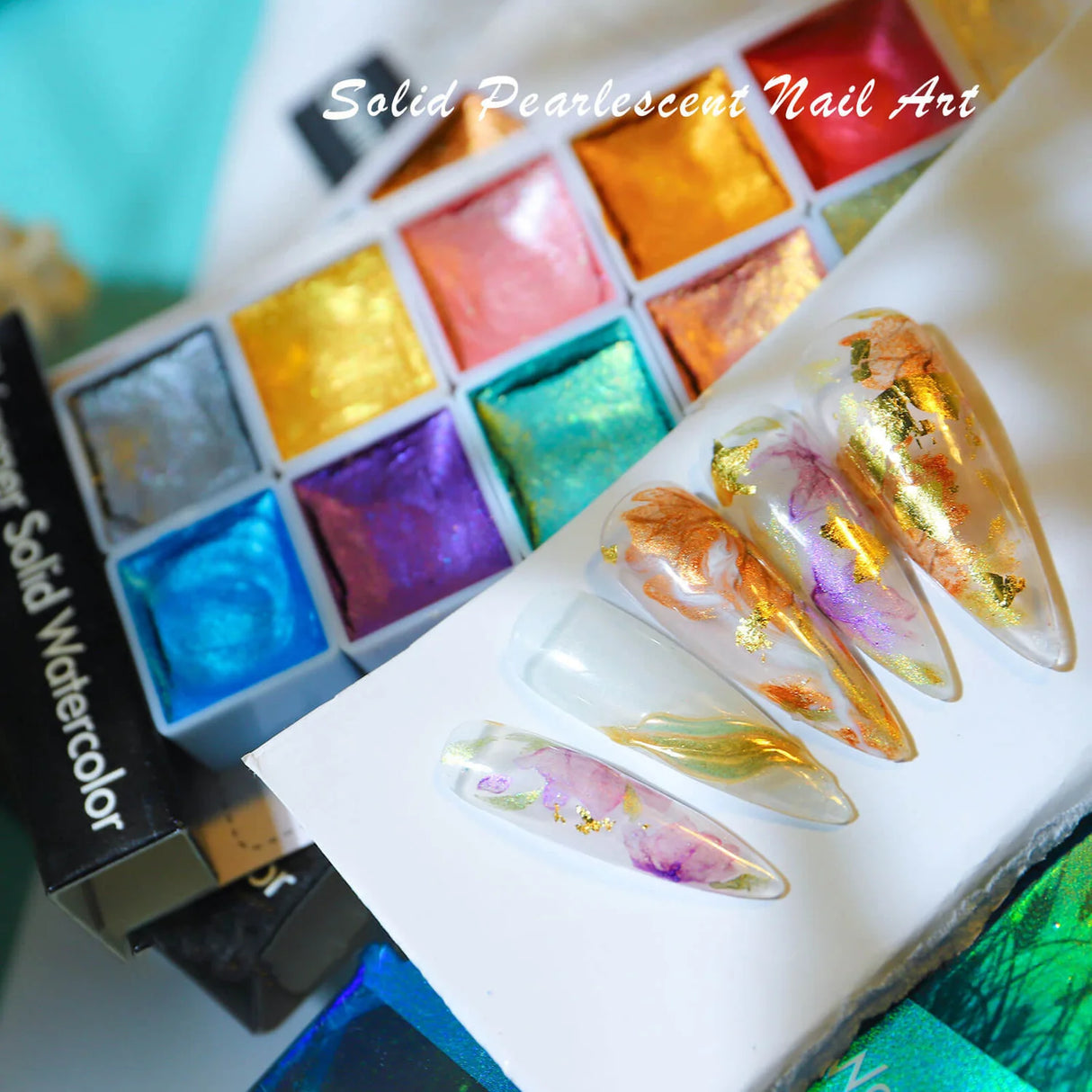 Solid Shimmer Nail Watercolor Palette - Theresia Cosmetics - nail art tool - Theresia Cosmetics