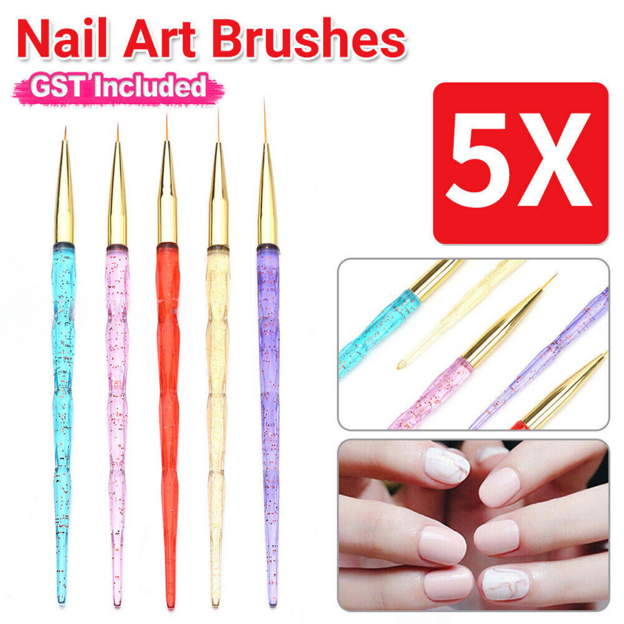 5PCS Unicorn Nail Art Brushes Crystal Sable Detailer Thin Liner Dotting Tool DIY - Theresia Cosmetics - Theresia Cosmetics